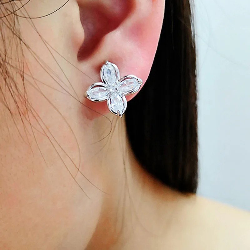 JIOFREE AAA Cubic Zirconia Flower Shape Clip-on Earrings - No Piercing Charm Jewelry for Women