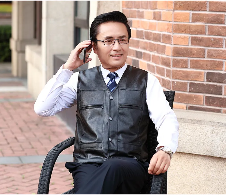 Men's Leather Vest With Collar