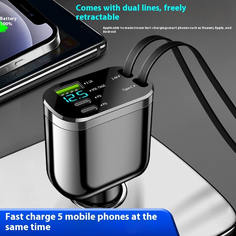 Cigarette Lighter Folding Double Flexible Wire Car Charger