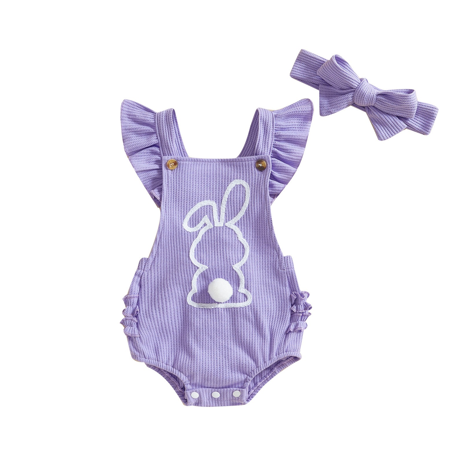 Children's Rabbit Embroidered Flounced Sleeve Romper