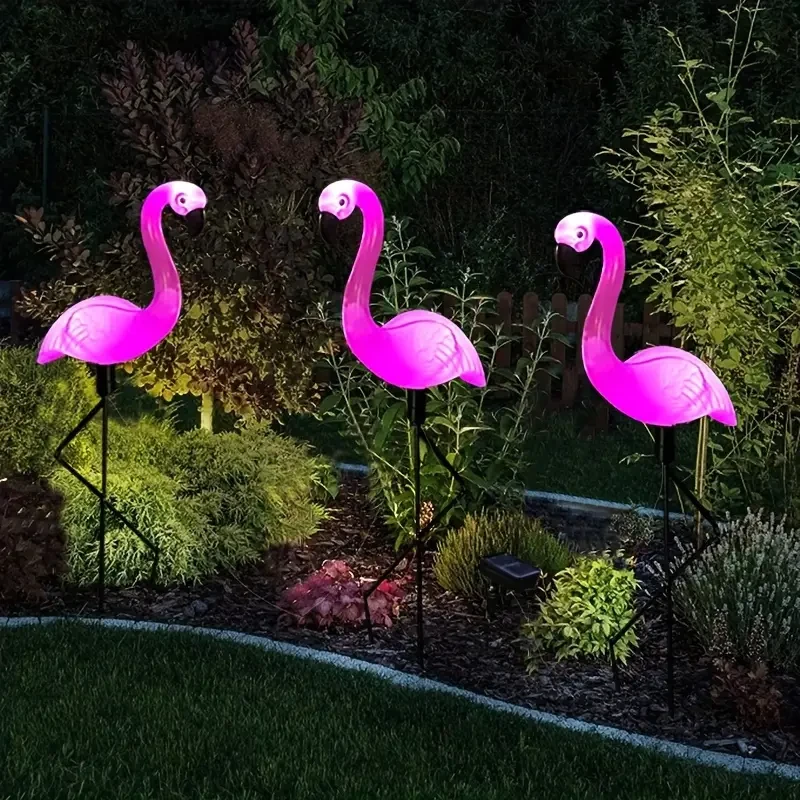 3pcs Solar Flamingo Garden Lights - Pink LED Stake Lights for Garden, Lawn, Patio & Pathways