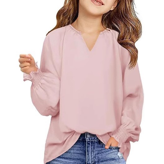 New Loose-fitting Solid Color Long Sleeves Children's Clothing Shirt