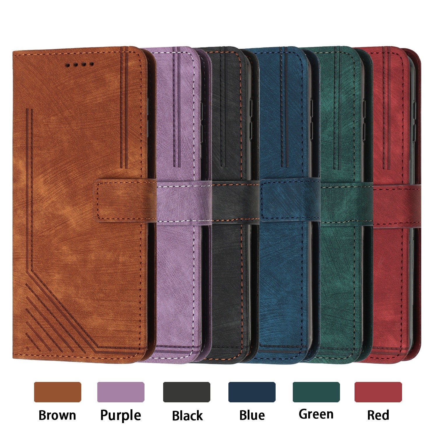 Leather Case Skin Frosted Striped Card Wallet Crossbody Rope
