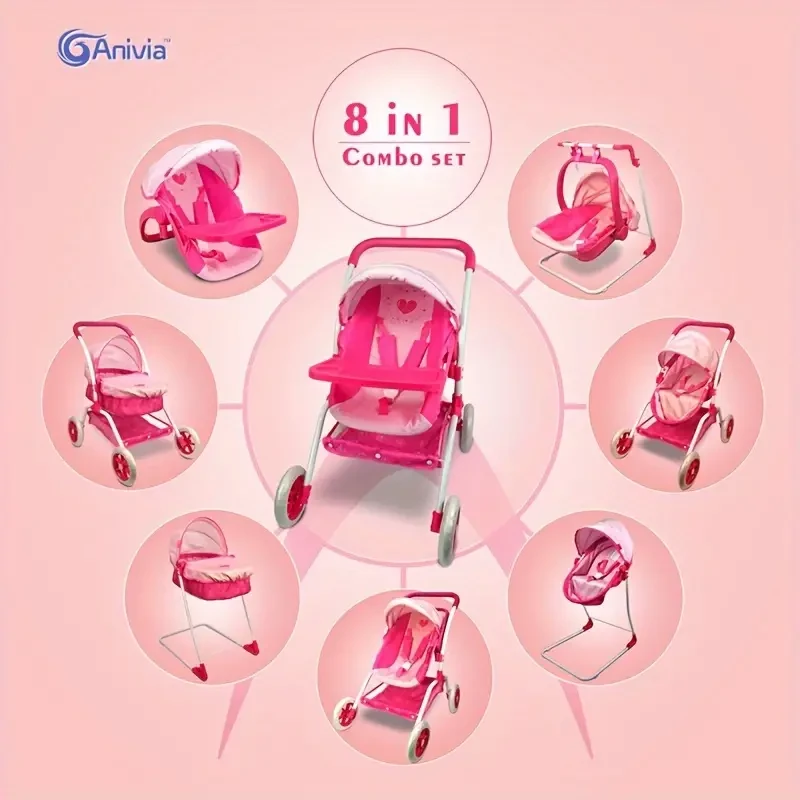 Anivia 2-in-1 Doll Bed & Swing Set for 45.72cm Youngsters Dolls - Includes Bottom Tray, Perfect Gift for Youngsters