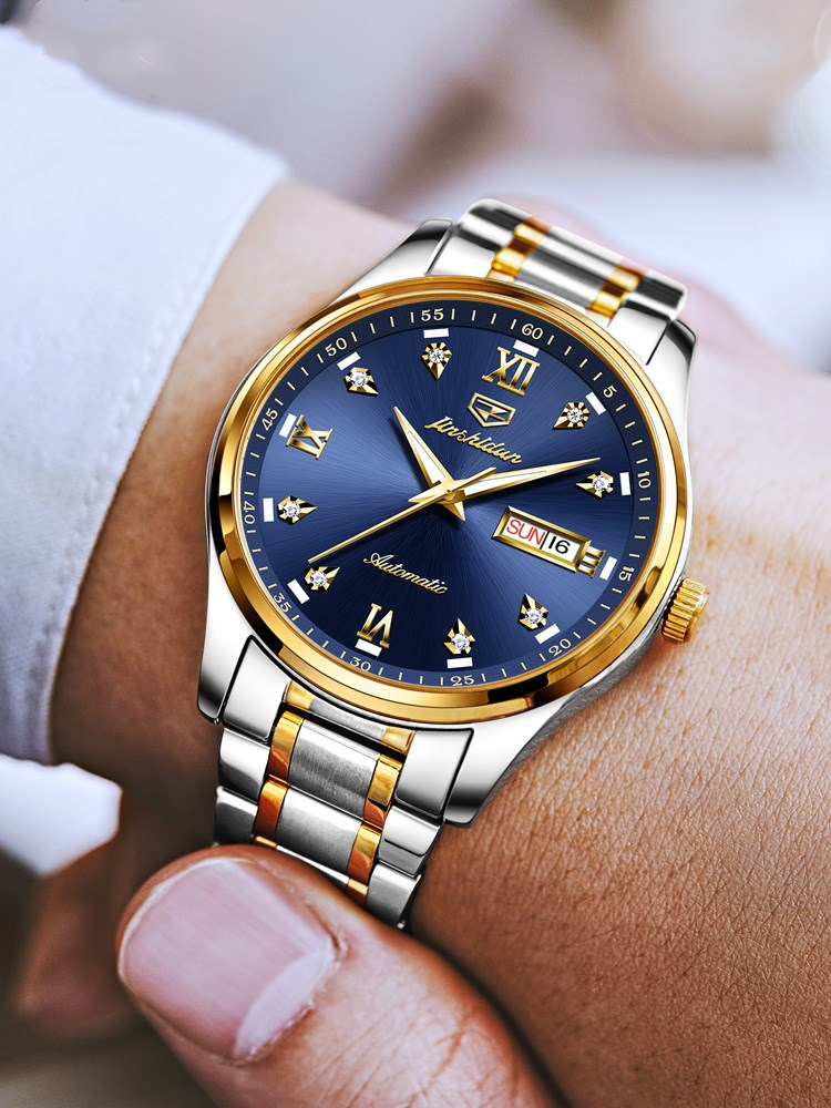 Simple Dual Calendar Waterproof Black Mechanical Watch