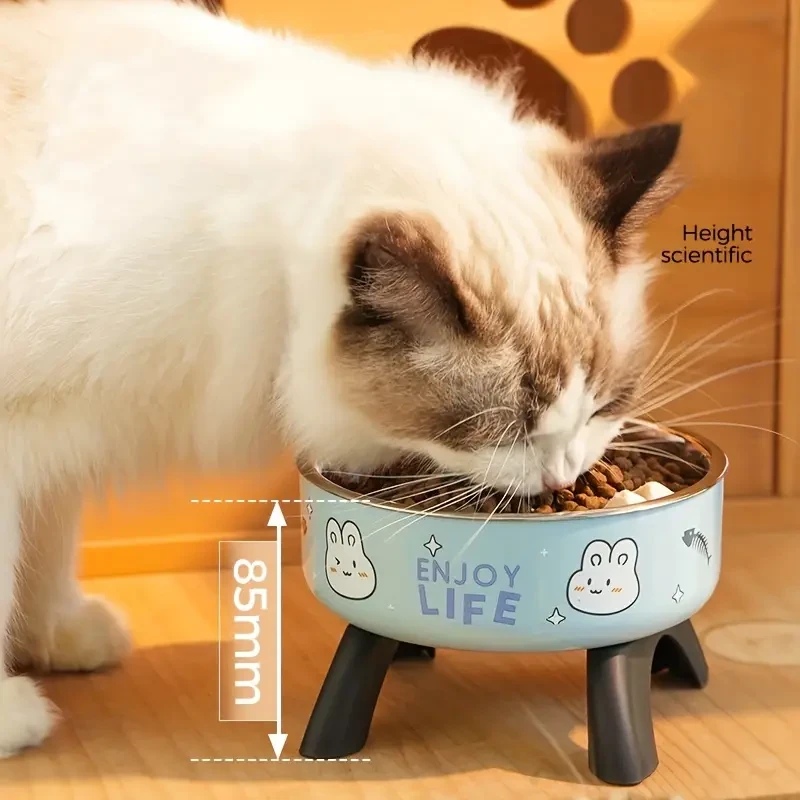 Elevated Stainless Steel Pet Bowl with Cute Pattern