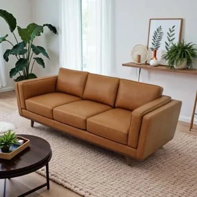 Modern Brown Leather Couch