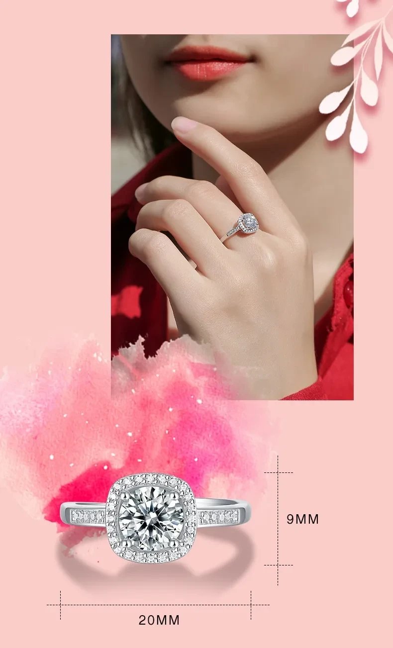 S925 Silver Ring Square Surrounding Ring Set With Moissanite