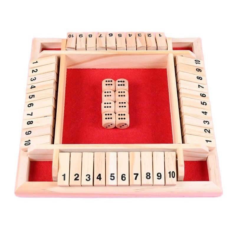 Deluxe Four Sided 10 Numbers Shut The Box Board Game Set Dice Party Club Drinking Games for Adults Families