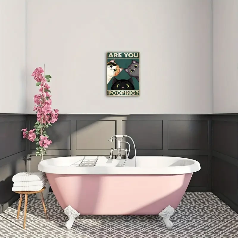 Funny Cat 'Are You Pooping?' Canvas Wall Art - Perfect for Home, Hotel Bathrooms & Restrooms