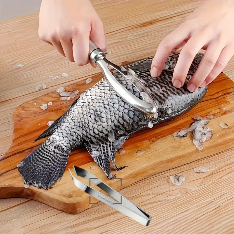 Stainless Steel Seafood Preparation Set  Fish Scale Scraper and Fish Bone Tweezers