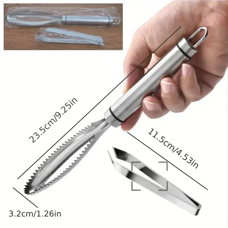 Stainless Steel Seafood Preparation Set  Fish Scale Scraper and Fish Bone Tweezers