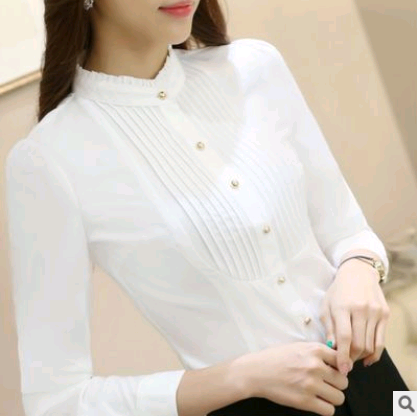 new professional white shirt long sleeve Slim Korean vertical strip lace tooling hundred shirts collar collar women's clothing