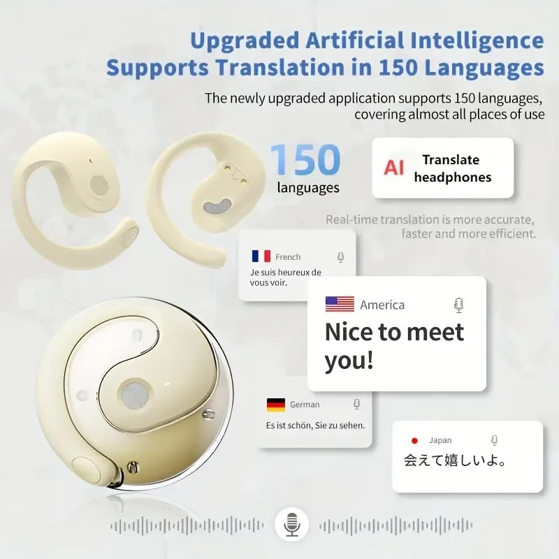 New Xiaoyejue AI Translation Wireless Hanging Headset - Multi-language Support, Intelligent Dual Microphone Mute, Touch Operation, Compatible with Mobile Phones, Very Suitable for Travel, Socializing, Studying, Sports - Adult Movies and Game Themes