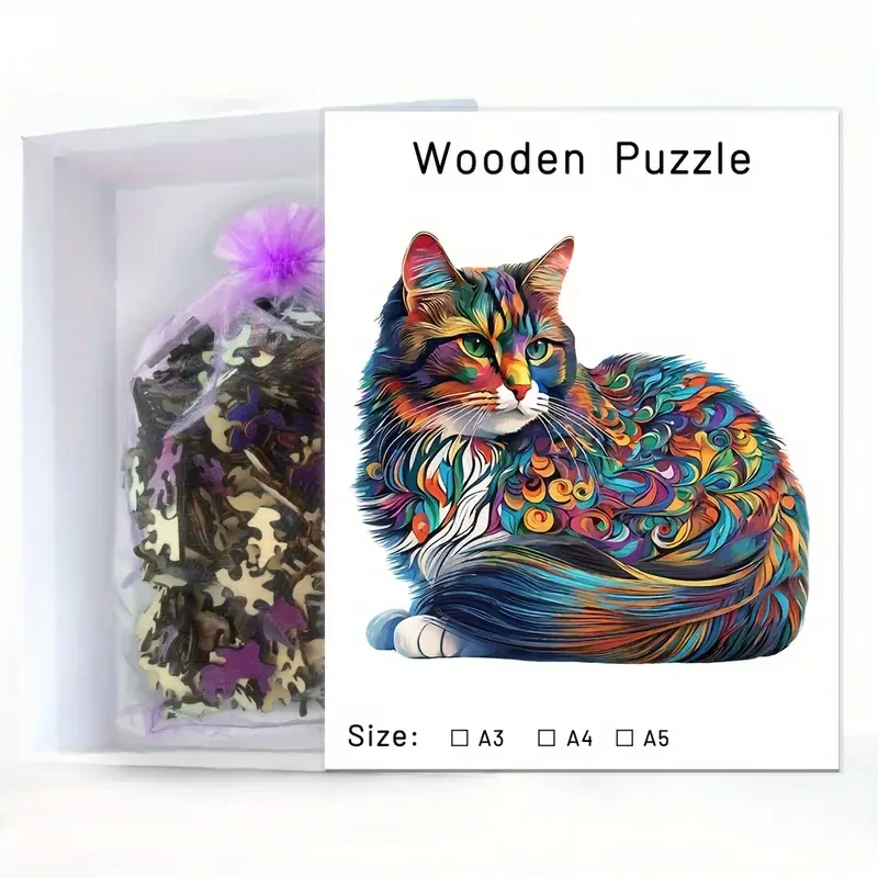 Colorful Cat Wooden Puzzle Unique Shaped Jigsaw for Creative Minds