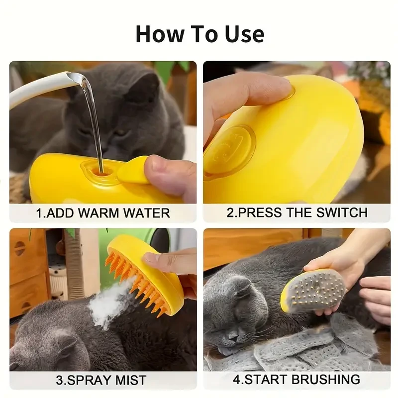 Self-Cleaning Steam Cat Brush Pet Hair Removal Comb for Cats and Dogs