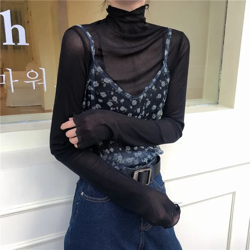 Women's Slim High-necked Long-sleeved Lace Bottoming Shirt