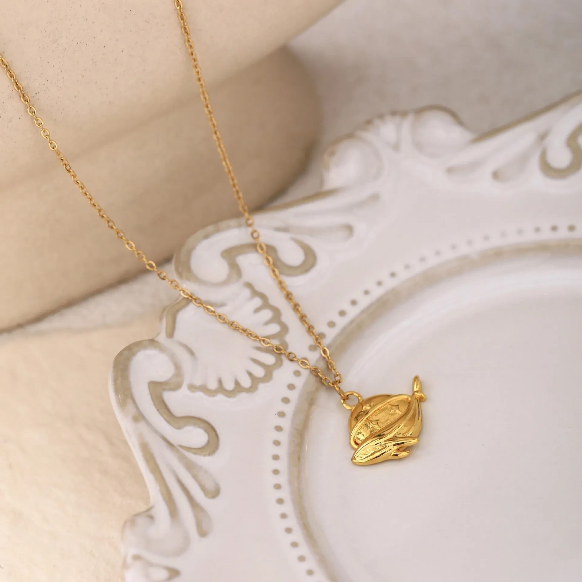 Stainless Steel Fashion Sun Moon Whale Necklace