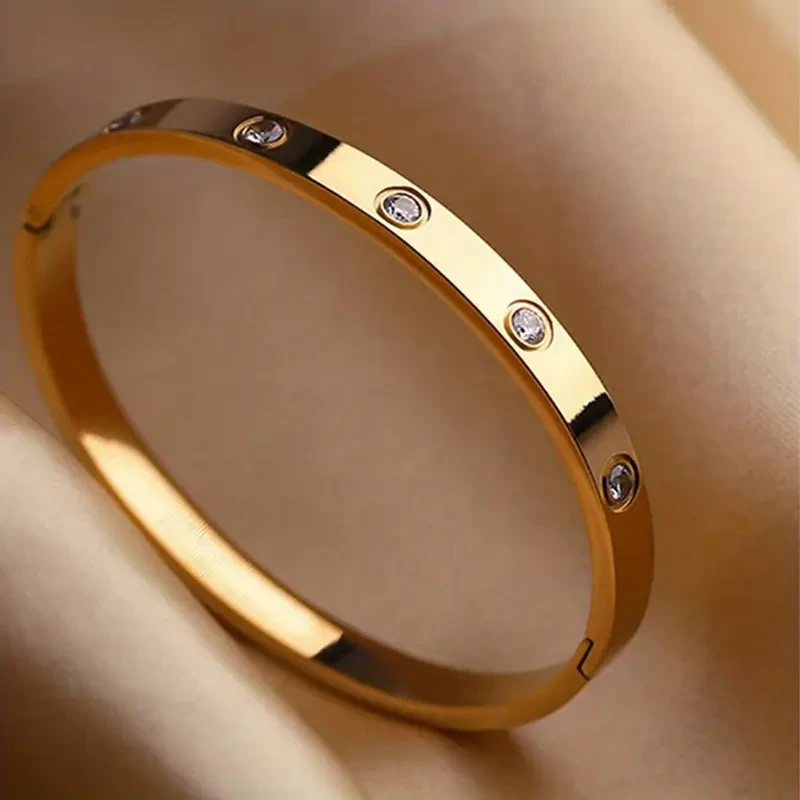 Titanium Steel Rhinestone Bangle  Niche Oval Hand Jewelry for Ladies