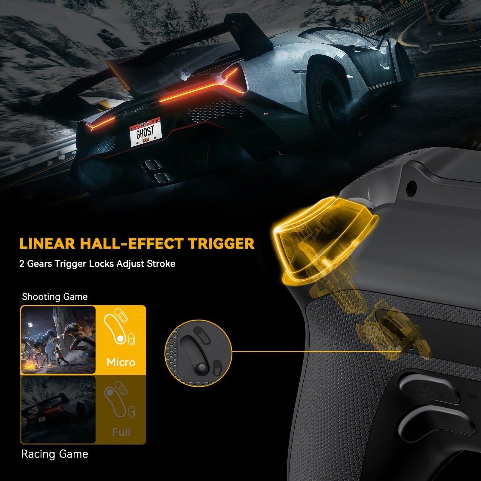 (No Drift) Interactive Screen Wireless Gaming Controller iOS, Switch, PC, Android, Steam Deck Compatible