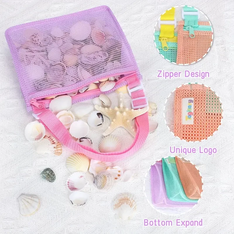 3pcs Vibrant Mesh Beach Toy Bags for Youngsters