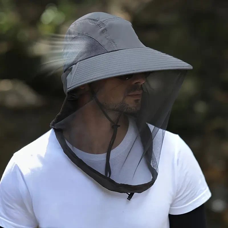 Men's Outdoor Mesh Hat, Fishing Hat With Face Cover, Sun Protection, Breathable Mesh Mask, Night Fishing Hat