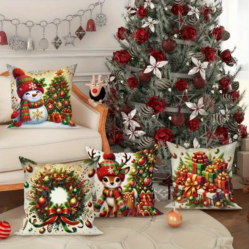 4pcs Vintage Christmas Velvet Throw Pillow Covers