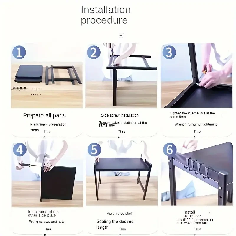 1pc Microwave Oven Rack, Expandable Microwave Stand, Countertop Kitchen Utensils Tableware Storage Rack, Carbon Steel Over Microwave Shelf With 6 Hook