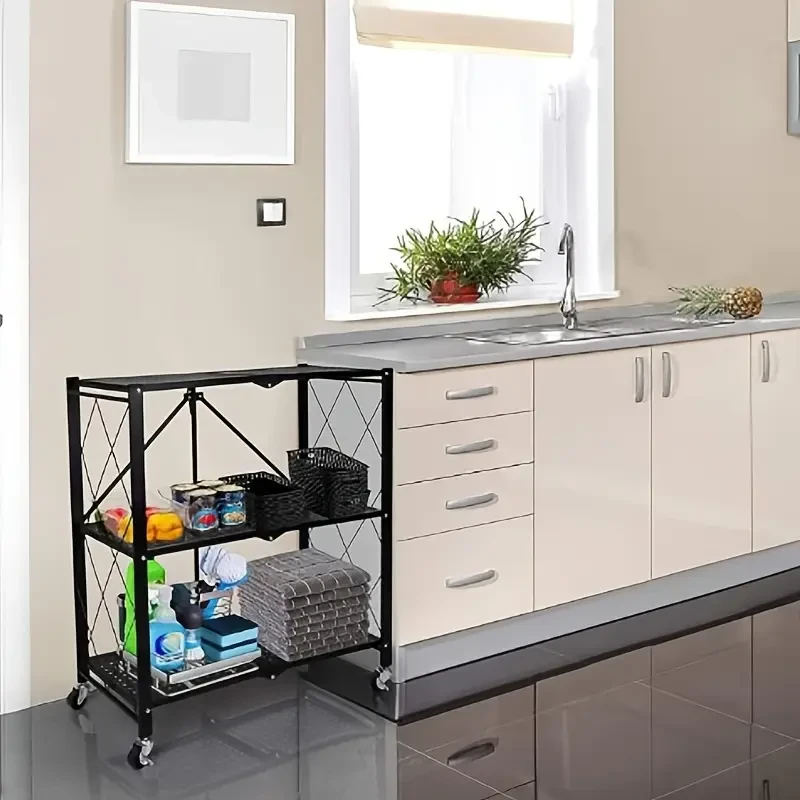 Folding Kitchen Rack Household Supplies Multi-Layer Microwave Oven Storage Rack