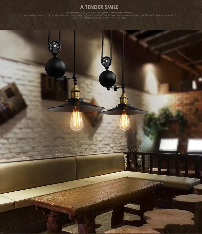 Vintage Iron Lifting Pulley Pendant Lamp