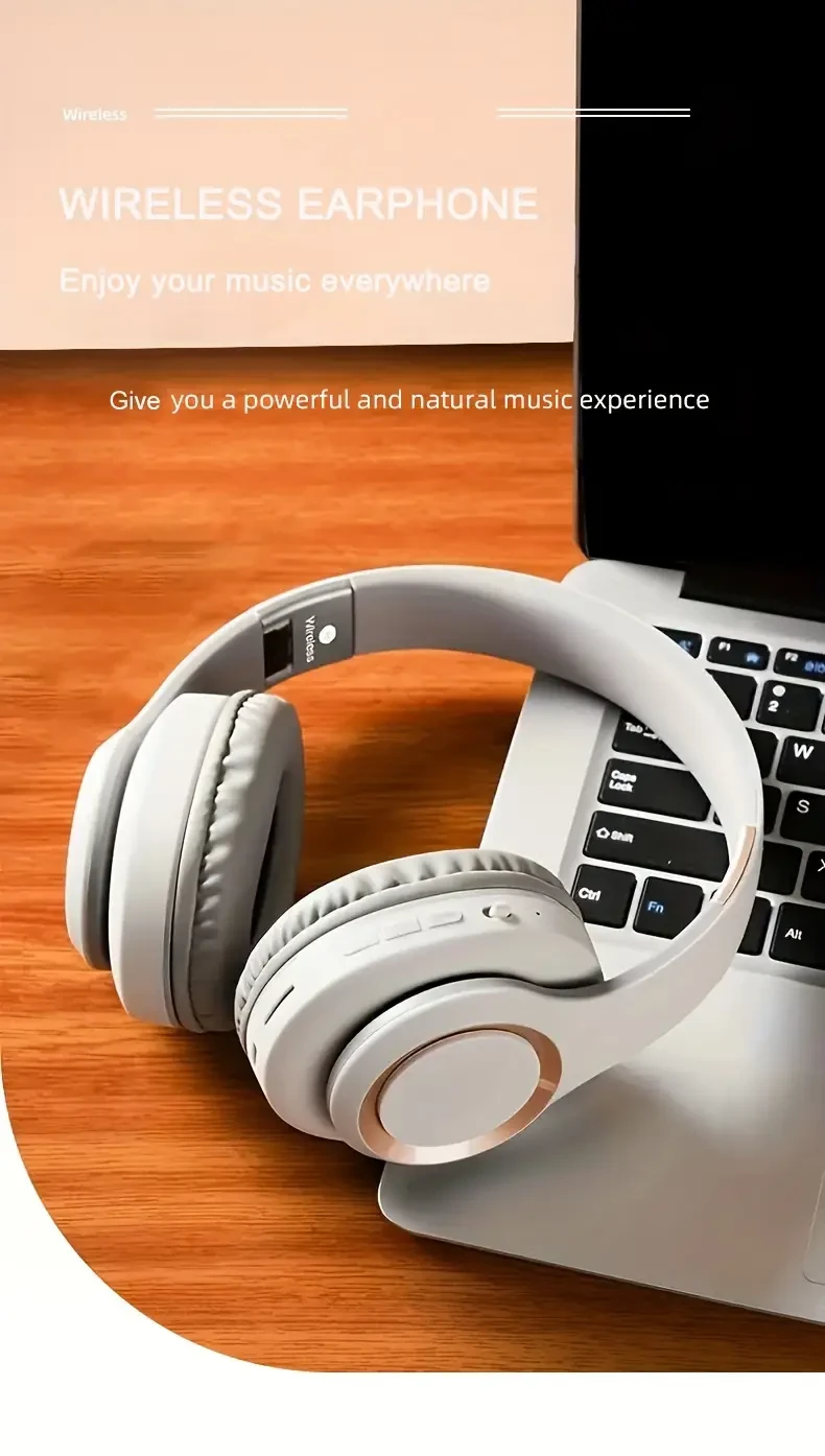 D-812 Wireless Over-Ear Headphones - 5.3 Wireless, High-Definition Sound, Soft Earmuffs, Portable & Foldable, Comfortable for Outdoor Exercise, Light Luxury Design in Blue/White & Gray/Black, USB Charging