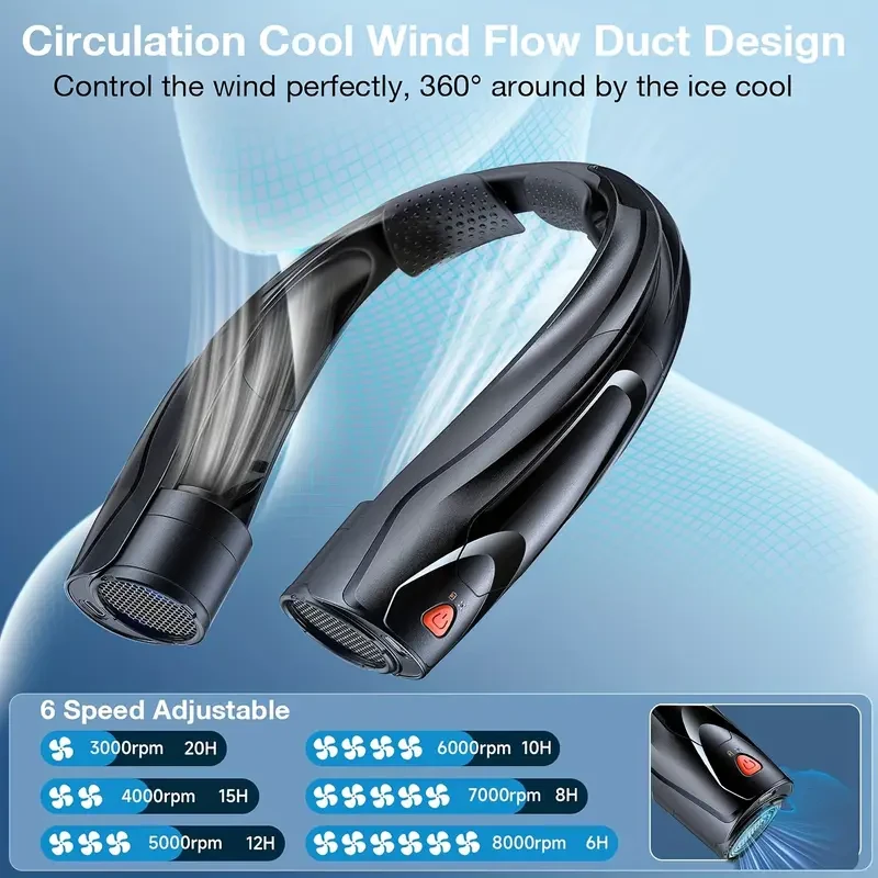 AI Portable 6-Speed Neck Fan with 6000mAh Battery