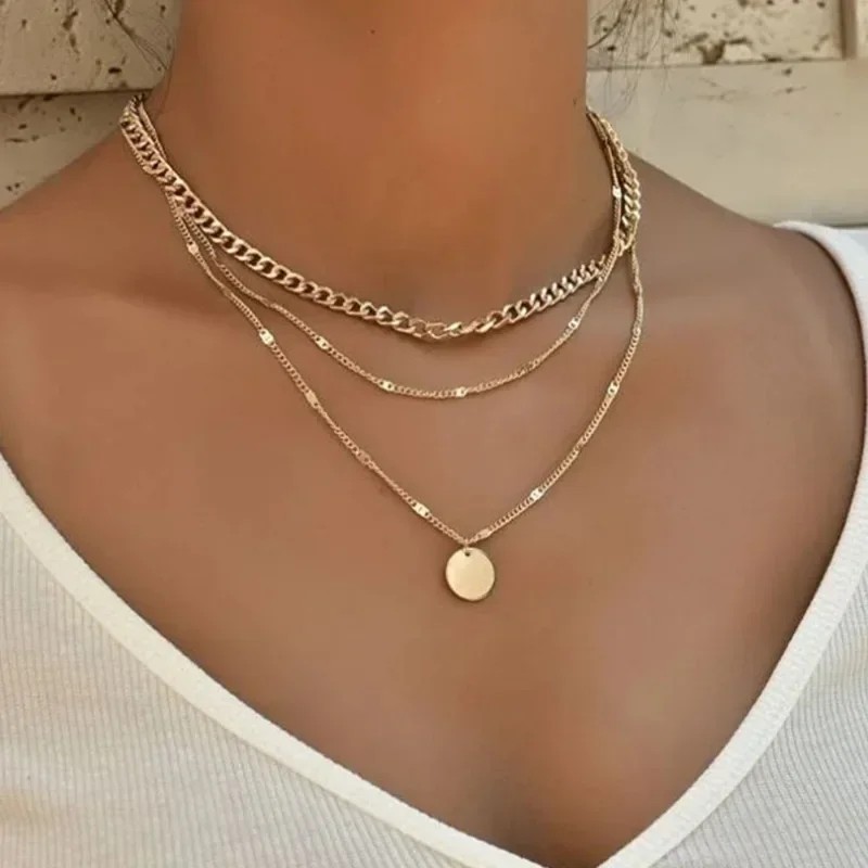Multilayer Pendant Necklace with Crystal Zircon Heart and Star Charms