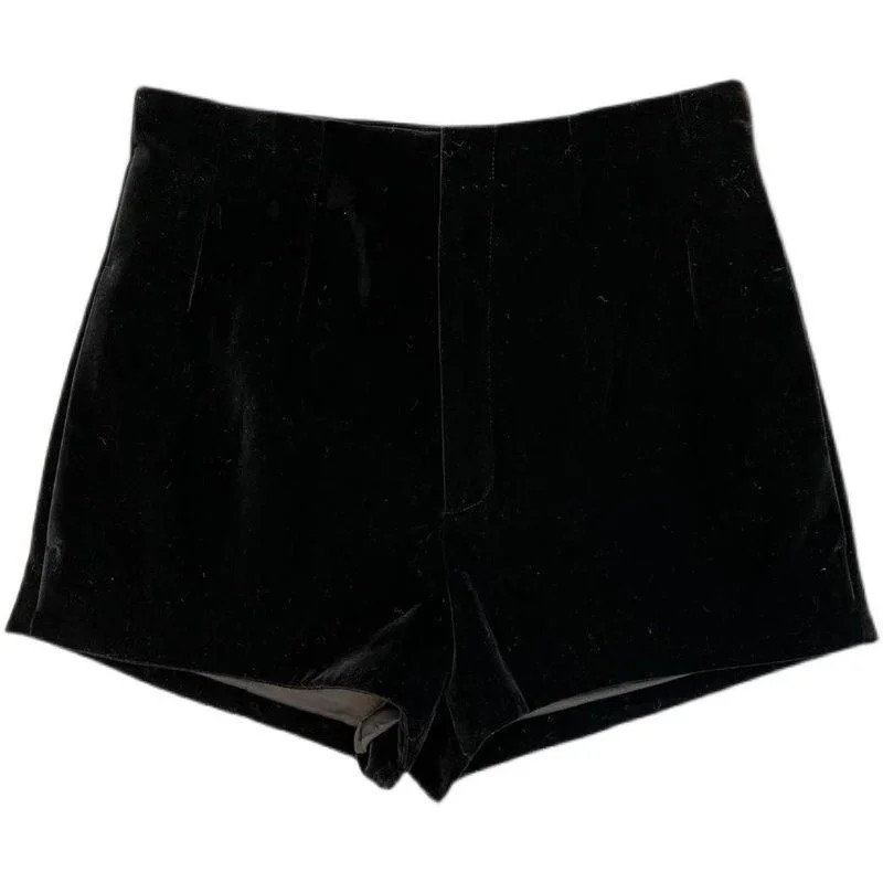 Black Velvet Shorts for Women  High-Waisted, Elegant Summer Outerwear
