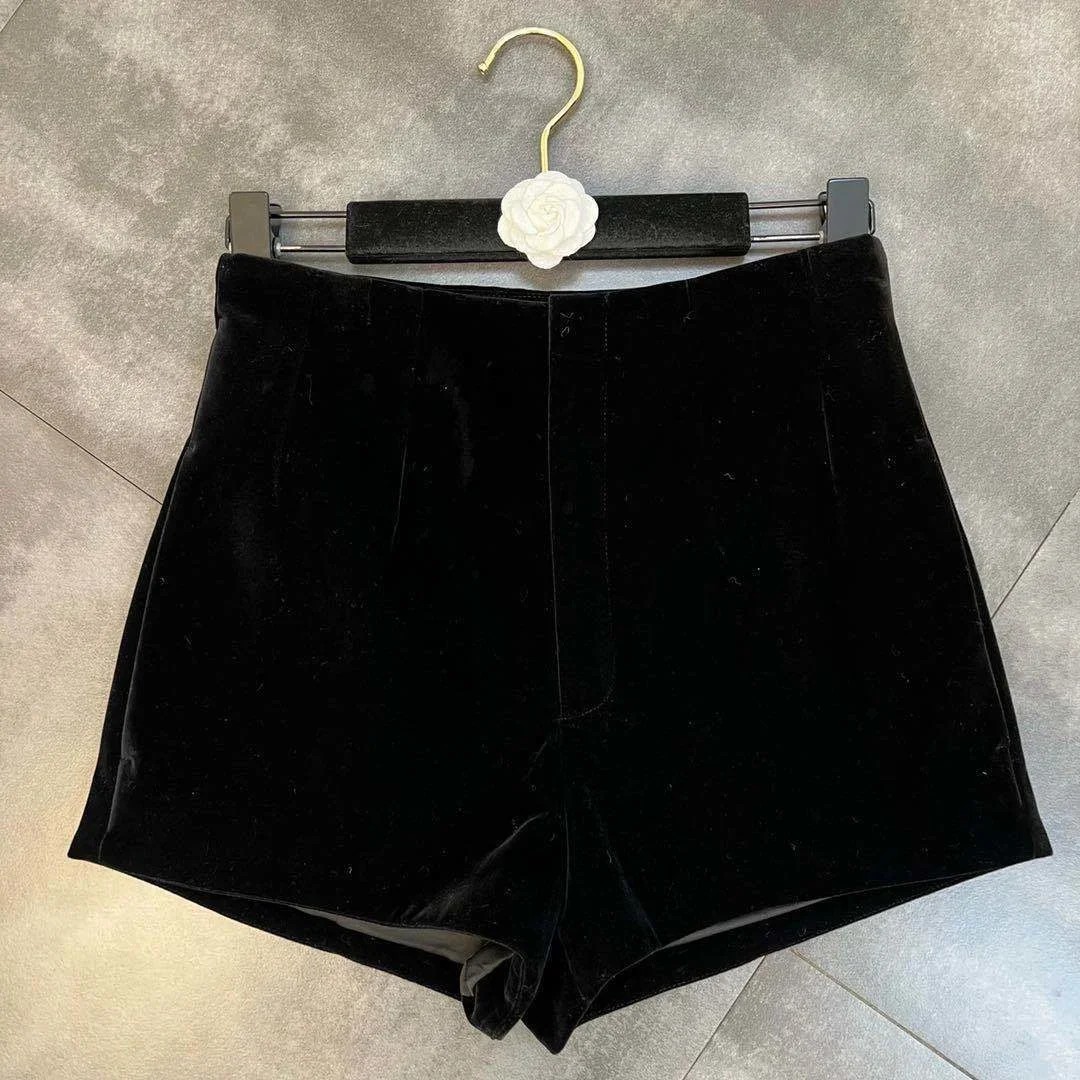Black Velvet Shorts for Women  High-Waisted, Elegant Summer Outerwear