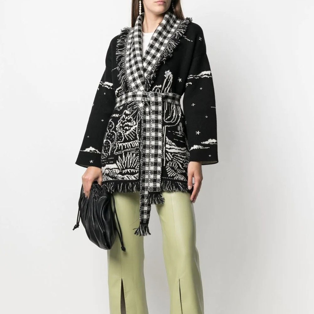 WQJGR Cardigan Sweater Women  Wool Knitted Tassel Doodle Jacquard Loose Full Sleeve High-Quality Cashmere Winter Jacket