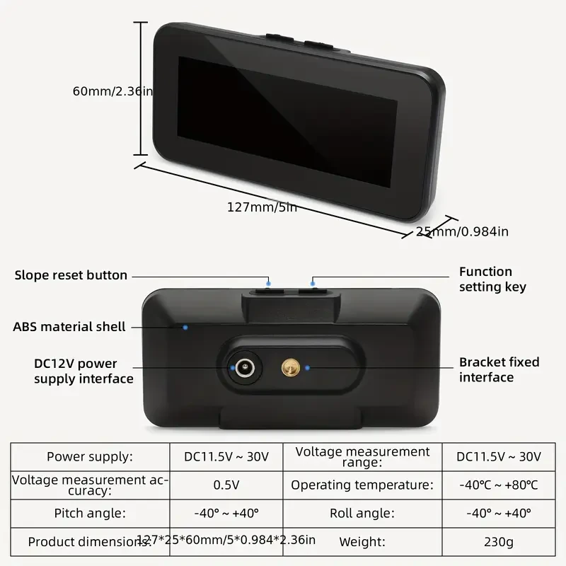 Vgate Car Inclinometer & HUD - Digital Slope Meter with Voltage Display