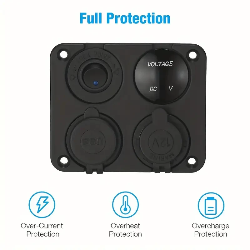 4-Gang 1-Panel Dual USB Charger with LED Voltmeter