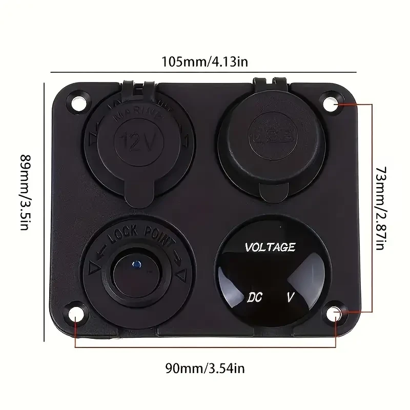 4-Gang 1-Panel Dual USB Charger with LED Voltmeter