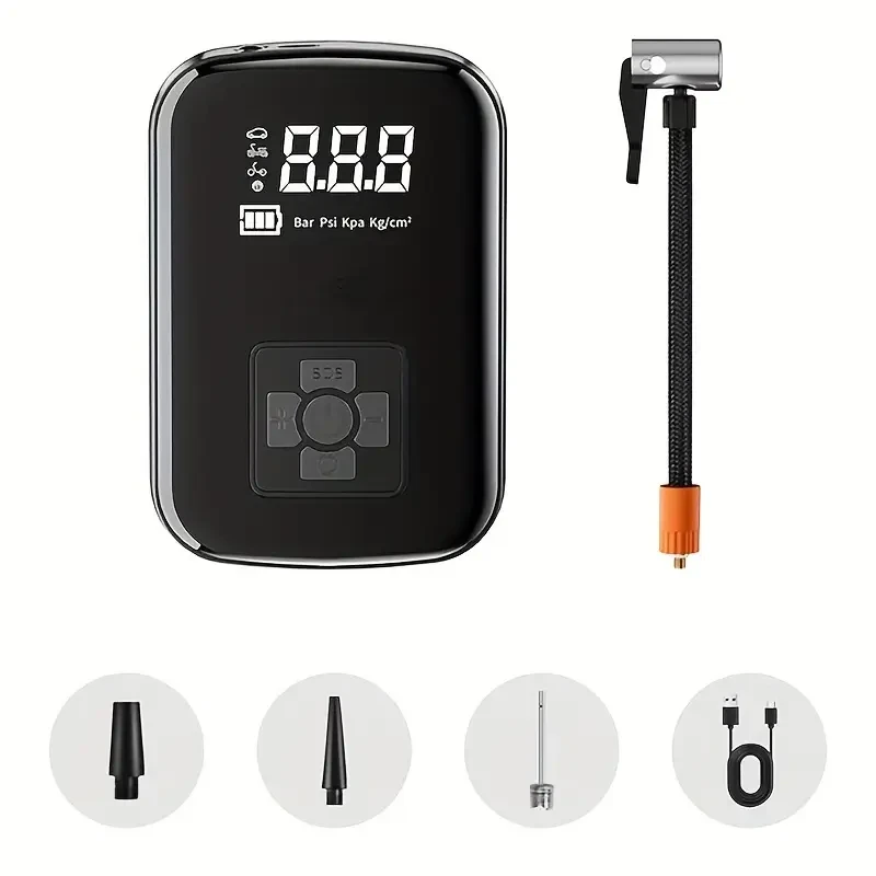 Digital Display Portable Air Compressor with USB Charging & LED Light