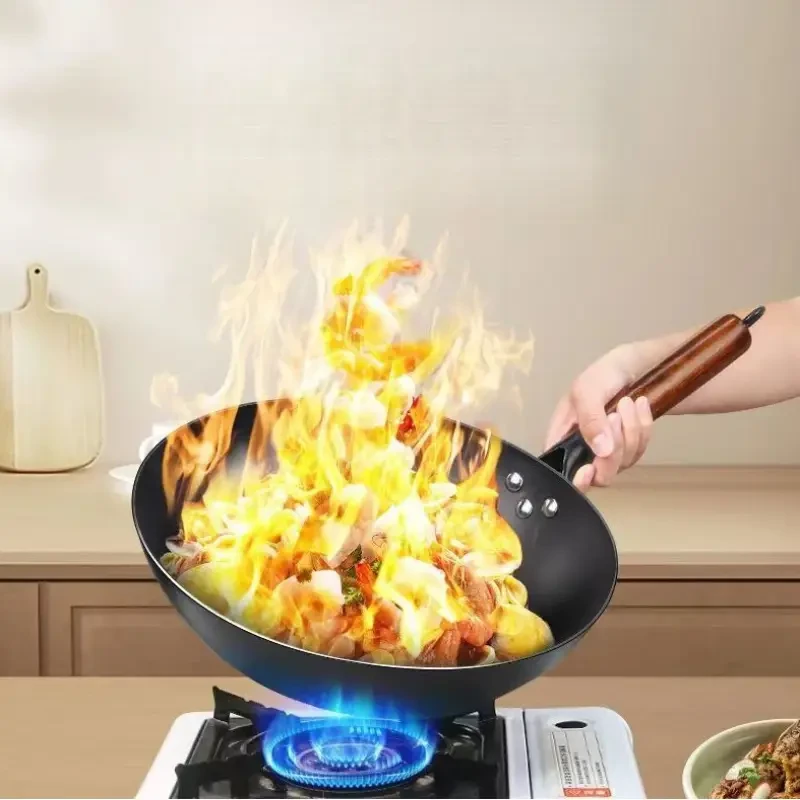 LDQ 13-Inch Cast Iron Skillet - Rust-Resistant, No Coating, Round Bottom, Earless Design for Home & Restaurant Use
