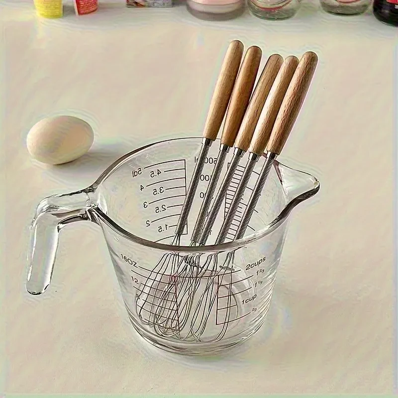 3/6pcs, Mini Whisk, Stainless Steel Whisk Set with Wooden Handle, Egg Beatter, for Perfect Blending, Whisking & Beating, Durable & Easy to Clean, Baking Tools