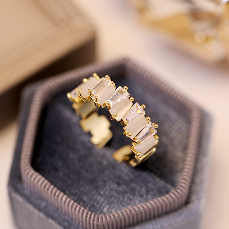 Real Gold Plating Small Diamond Opal Ring For Women