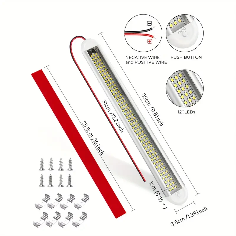 4pcs Set 12V LED Interior Light Strip, 120 LEDs, 1500LM with On/Off for Switch - Ideal for Cargo Trailers, Cars, RVs, Vans, Trucks, Campers, Boats, Caravans