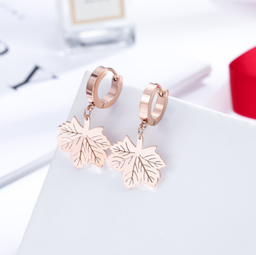 One Leaf Rich Earrings Rose Gold Plated Earrings