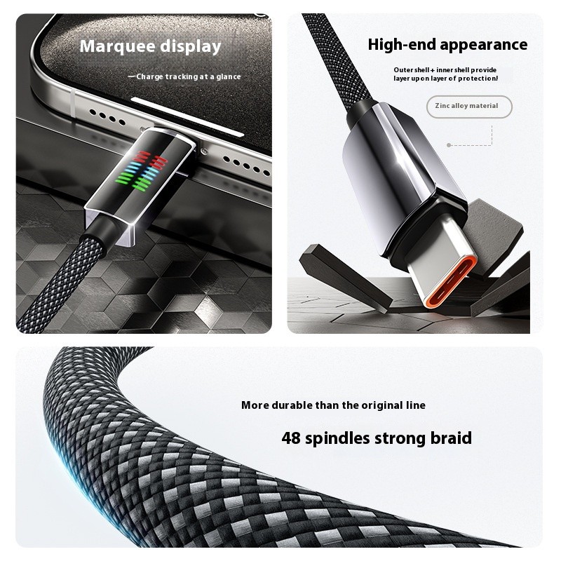 240W Super Fast Charge Type-C Horse Running Light Display Charging Cable