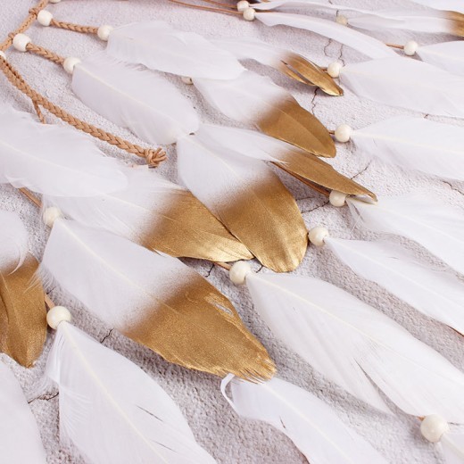 Hand-woven long feather hair band