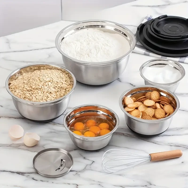 YUHUPHYLLIC Stainless Steel Mixing Bowl Set with Lid And Grinder