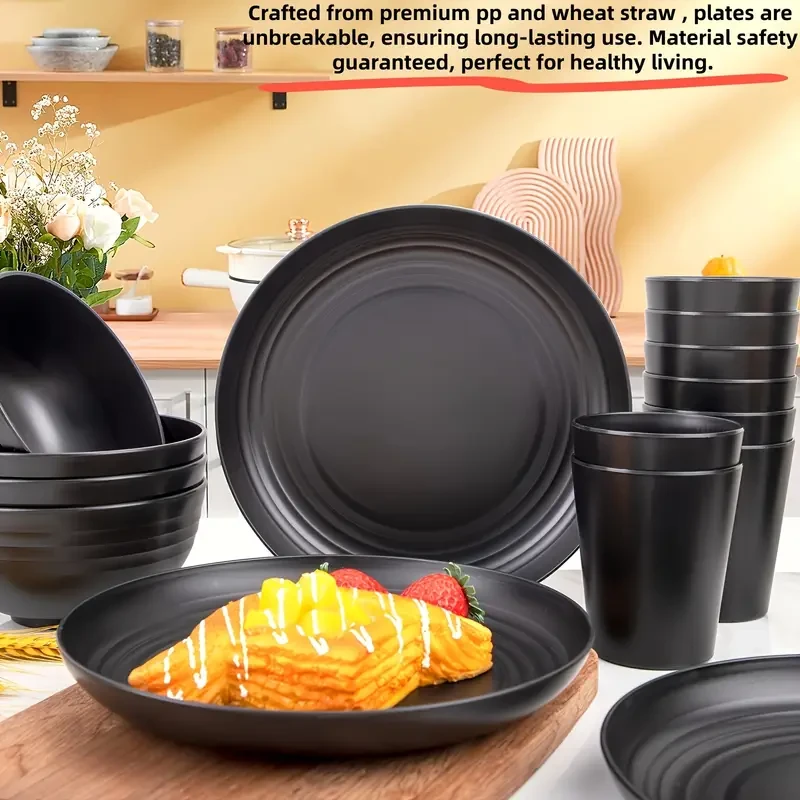 16pcs Wheat Straw Dinnerware