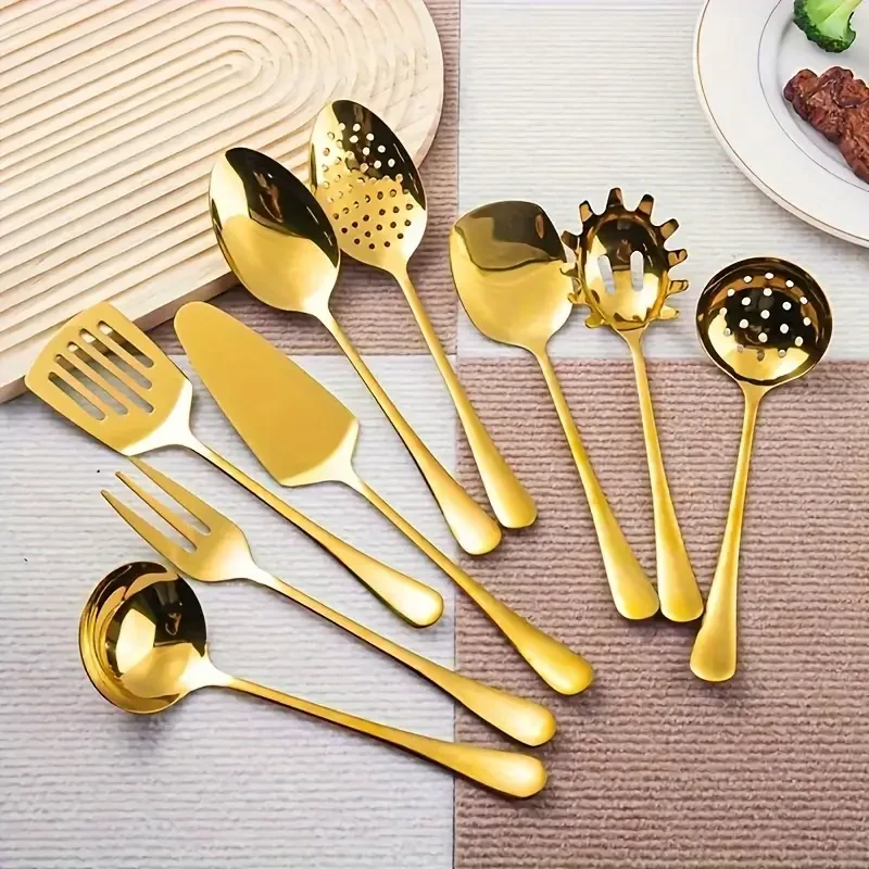WONGIRL 9pcs Luxury Golden Stainless Steel Kitchen Utensil Set